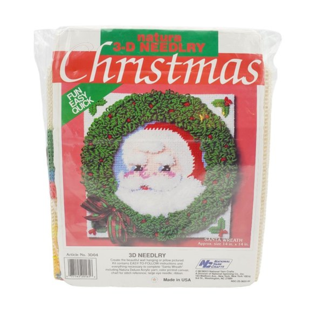 VTG National Yarn Crafts SANTA Wreath 3D04 3D Needlry Kit Natura NOS St Nick Hol